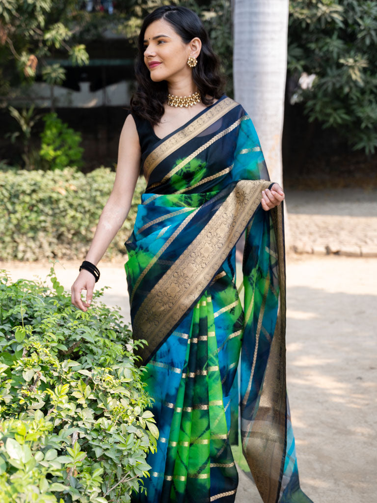 Banarasi Shibori Dyed Organza Saree With Zari Weaving