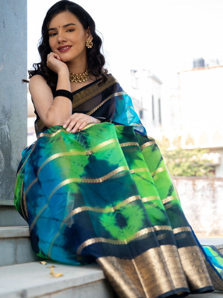 Banarasi Shibori Dyed Organza Saree With Zari Weaving