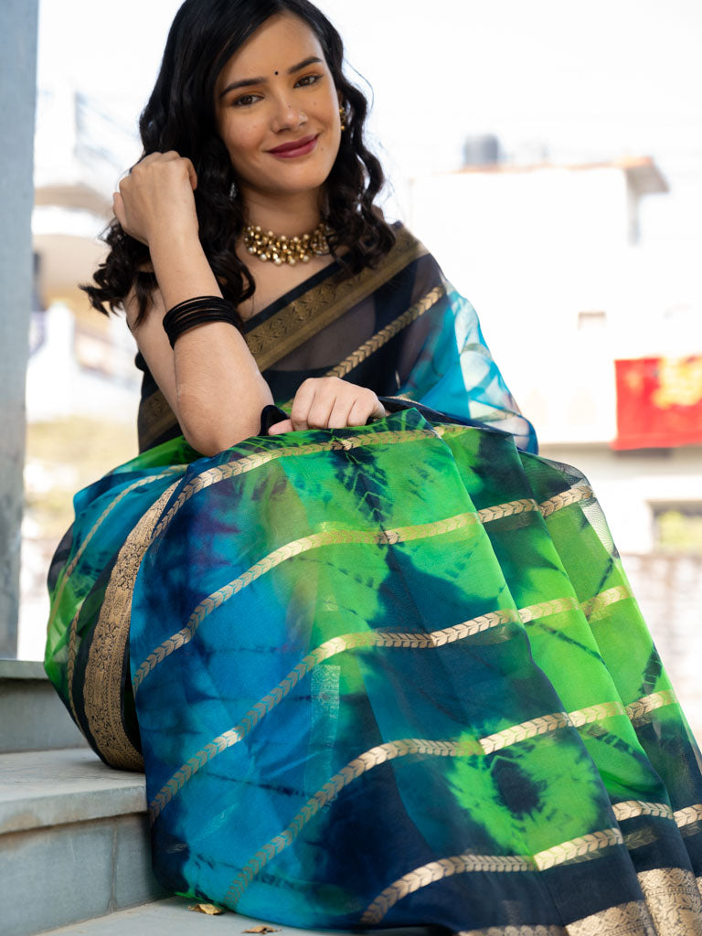 Banarasi Shibori Dyed Organza Saree With Zari Weaving