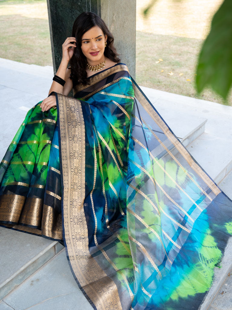 Banarasi Shibori Dyed Organza Saree With Zari Weaving