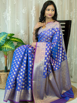 Banarasi Cotton Silk Mix Saree with Floral Buti & Border-Purple