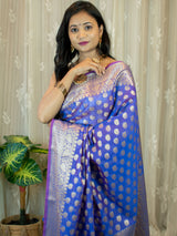 Banarasi Cotton Silk Mix Saree with Floral Buti & Border-Purple