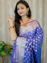 Banarasi Cotton Silk Mix Saree with Floral Buti & Border-Purple