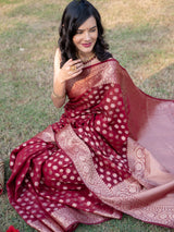 Banarasi Semi Georgette Saree With Antique  Zari Buti Weaving & Border-Maroon