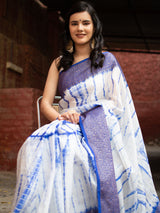 Banarasi Shibori Dyed Cotton Silk Saree With Antique Zari Border-Blue