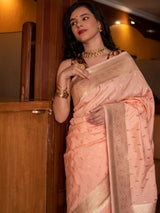 Banarasi Art Katan Silk Saree With Small Zari Weaving-Peach