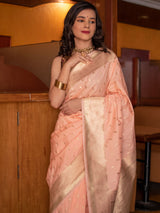 Banarasi Art Katan Silk Saree With Small Zari Weaving-Peach