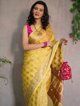 Banarasi Pure Georgette Saree With  Resham Buta Weaving-Yellow