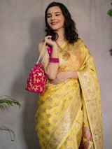 Banarasi Pure Georgette Saree With  Resham Buta Weaving-Yellow