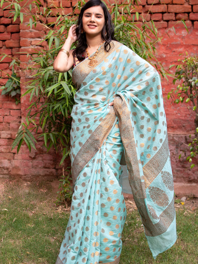 Banarasi  Soft Cotton Antique Zari Saree-Blue