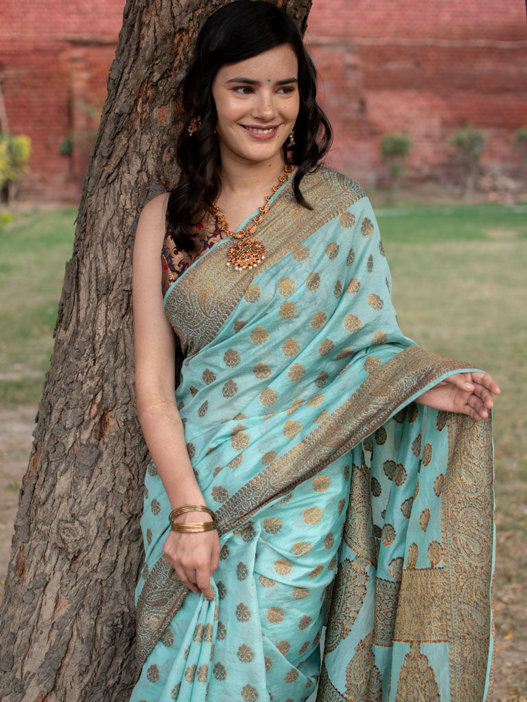 Banarasi  Soft Cotton Antique Zari Saree-Blue
