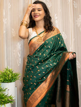 Banarasi Art Katan Silk Saree With Small Copper Zari Weaving-Green