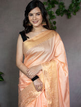 Banarasi  Soft Cotton Plain Saree With Zari Border-Peach