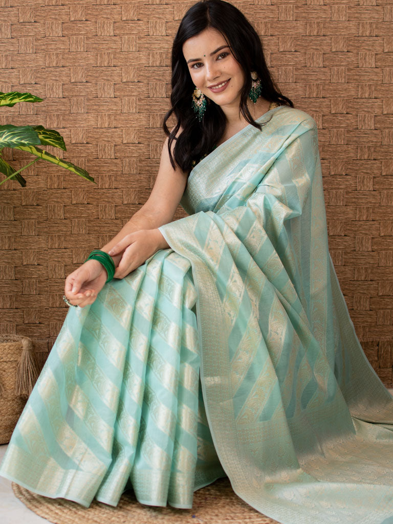 Banarasi Pure Cotton Saree Aada Zari Weaving-Blue