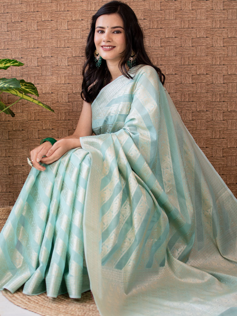 Banarasi Pure Cotton Saree Aada Zari Weaving-Blue