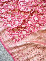 Banarasi Pure Khaddi Georgette Saree With Jaal Zari Weaving-Strawberry Pink