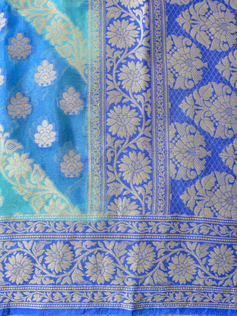 Banarasi Pure Georgette Saree With Handpaint & Resham Buta Weaving-Blue