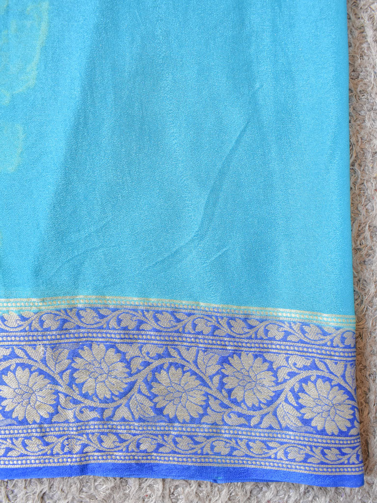 Banarasi Pure Georgette Saree With Handpaint & Resham Buta Weaving-Blue