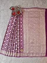 Banarasi Pure Khaddi Georgette Saree With Jaal Zari Weaving-Wine