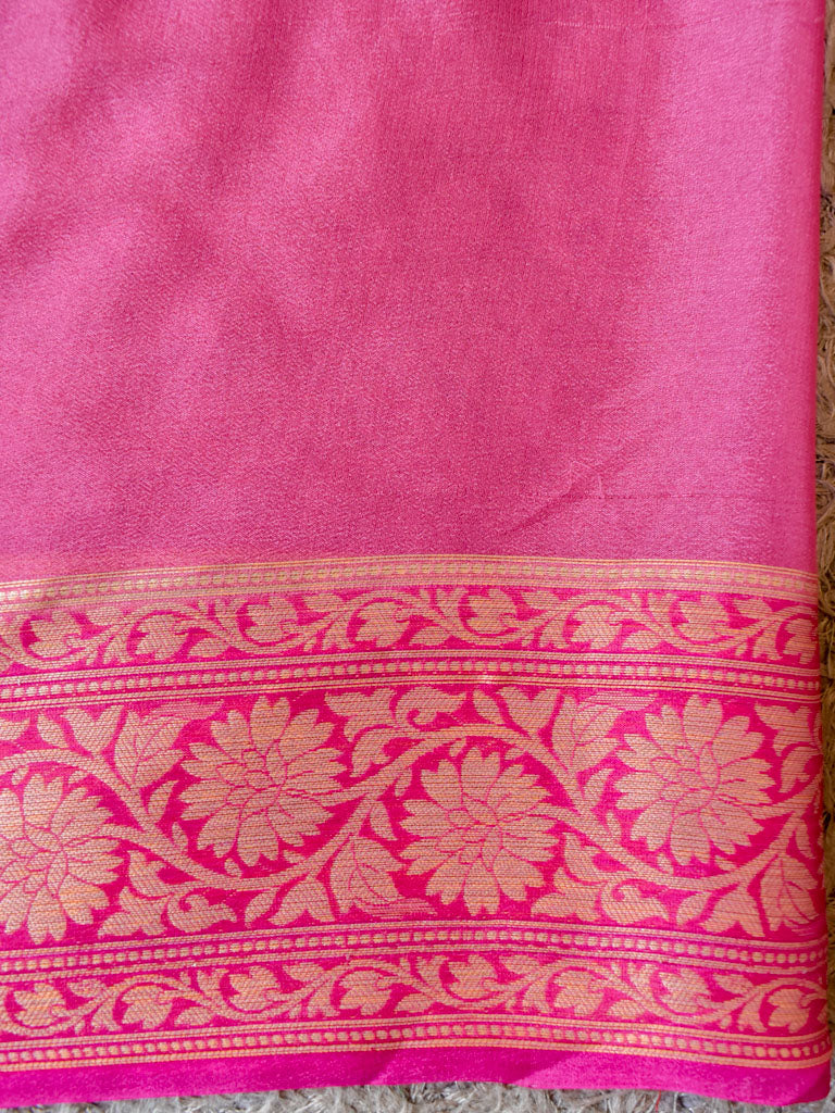 Banarasi Pure Georgette Saree With Handpaint & Resham Buta Weaving-Pink