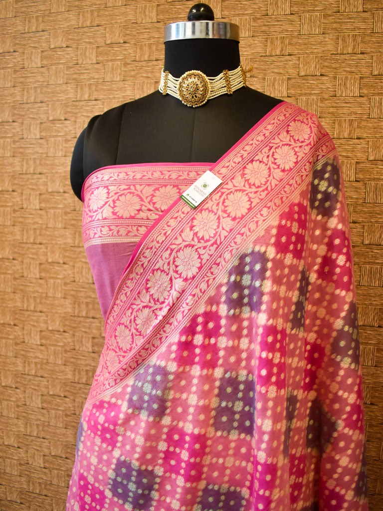 Banarasi Pure Georgette Saree With Handpaint & Resham Buta Weaving-Pink