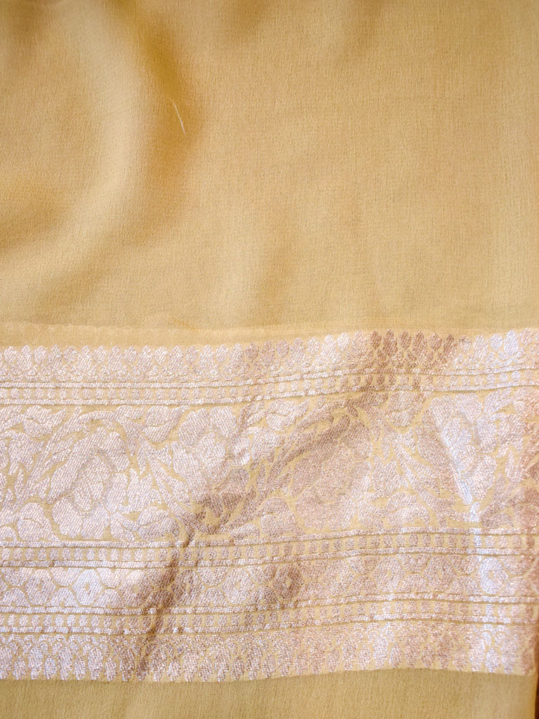Banarasi Pure Khaddi Georgette Saree With Jaal Zari Weaving-Yellow