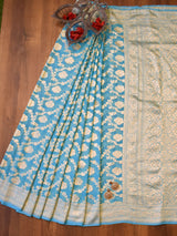Banarasi Pure Khaddi Georgette Saree With Jaal Zari Weaving-Blue