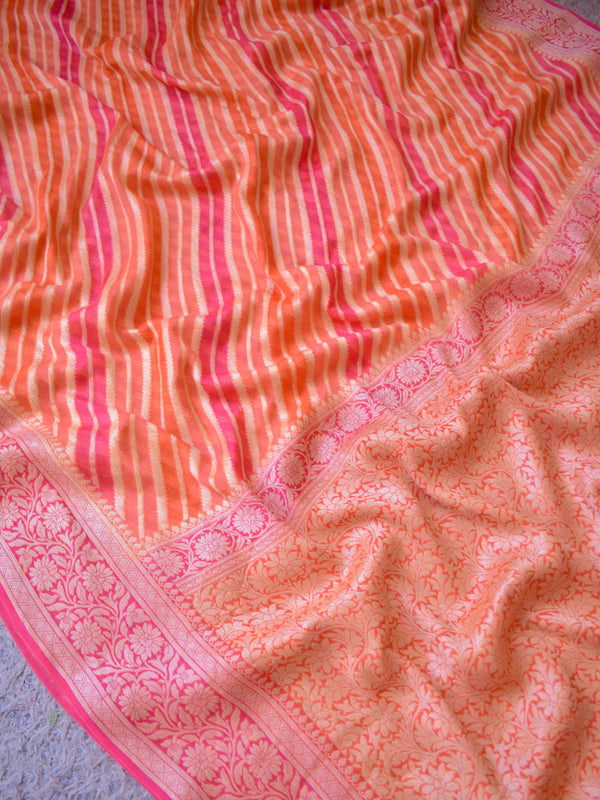 Banarasi Pure Georgette Saree With Handpaint & Resham Aada Weaving-Orange