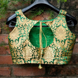 Banarasi Brocade Stitched Sleeveless Blouse-Green
