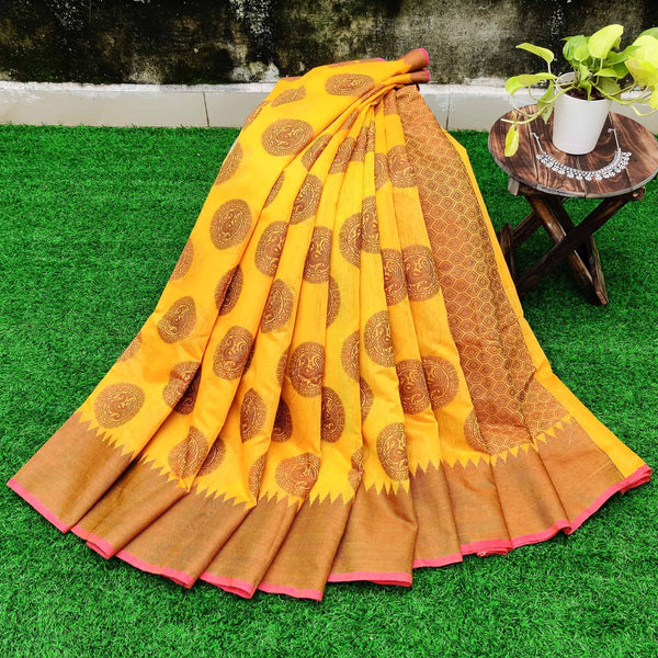 Banarasi Soft Cotton Buta Resham Weaving Saree -Yellow