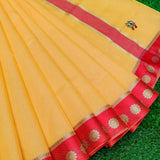 Banarasi Kota Check Plain Saree With Contrast Red Border-Yellow