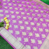 Banarasi Art Silk Saree With Floral Buti Weaving-Lavender