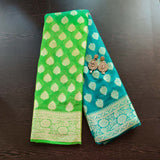 Banarasi Dual Shade Chiffon Saree Gold Zari Weaving-Green & Blue