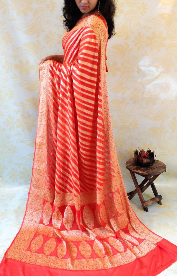 Banarasi Chiffon Saree Aada Zari Weaving-Red
