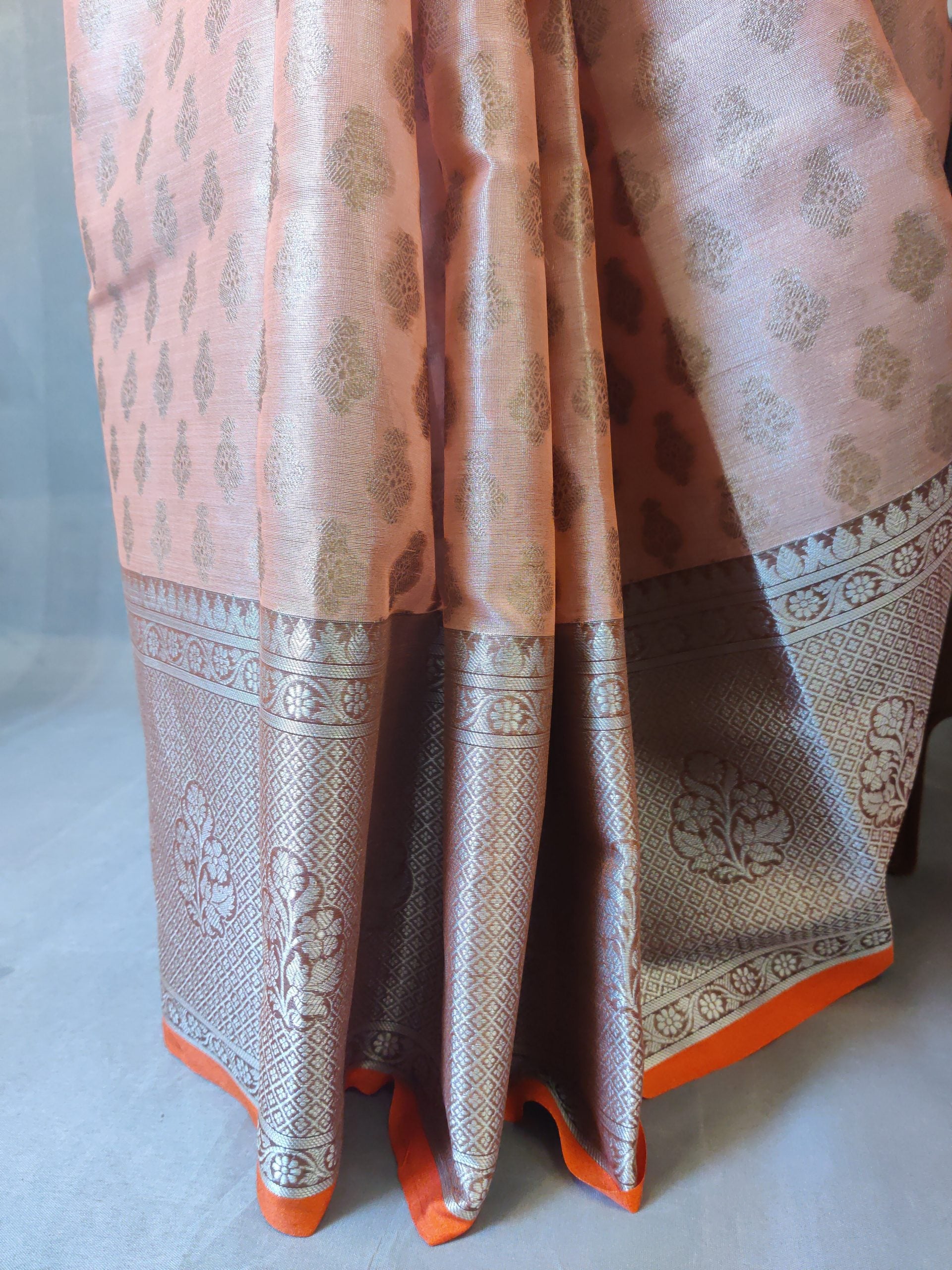 Banarasi Tissue Saree With Antique Zari Weaving Border-Pink (Copy)