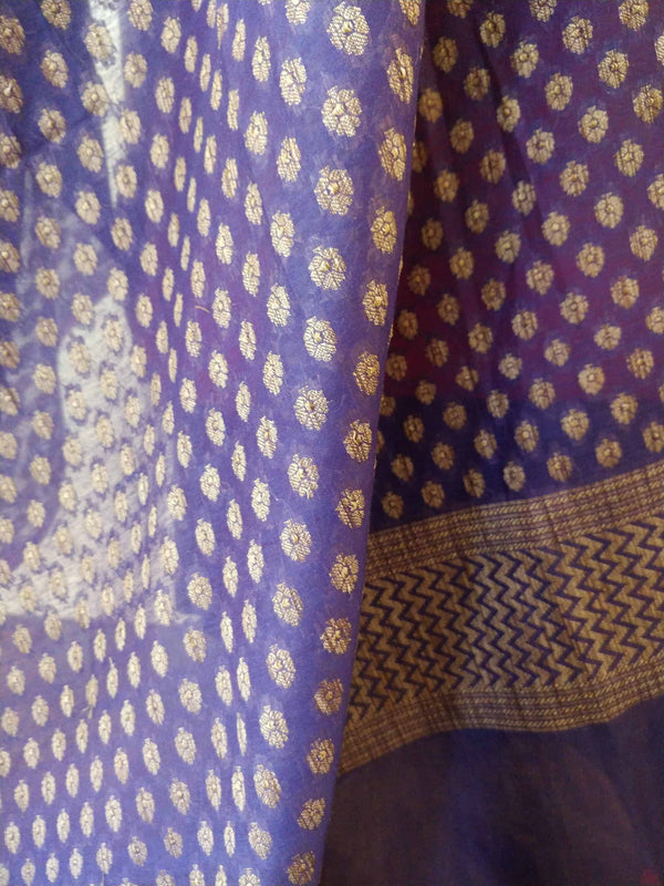 Banarasi Salwar Kameez Soft Cotton Resham Buti Fabric With Dupatta-Red & Blue