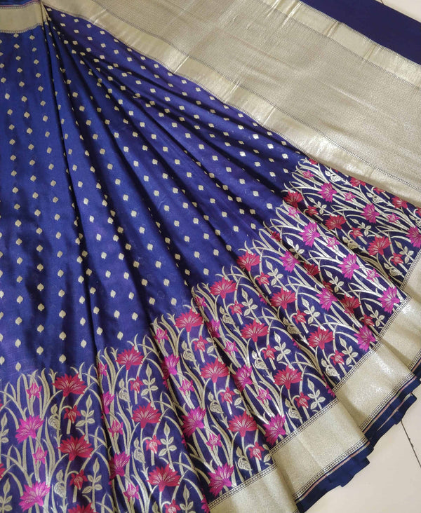 Banarasi Art Silk Saree With Meenakari Skirt Border-Deep Blue