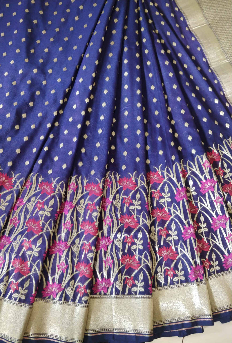 Banarasi Art Silk Saree With Meenakari Skirt Border-Deep Blue