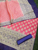 Banarasi Cotton Silk Zari Salwar Kameez With Small Jaal Dupatta Set-Orange & Blue