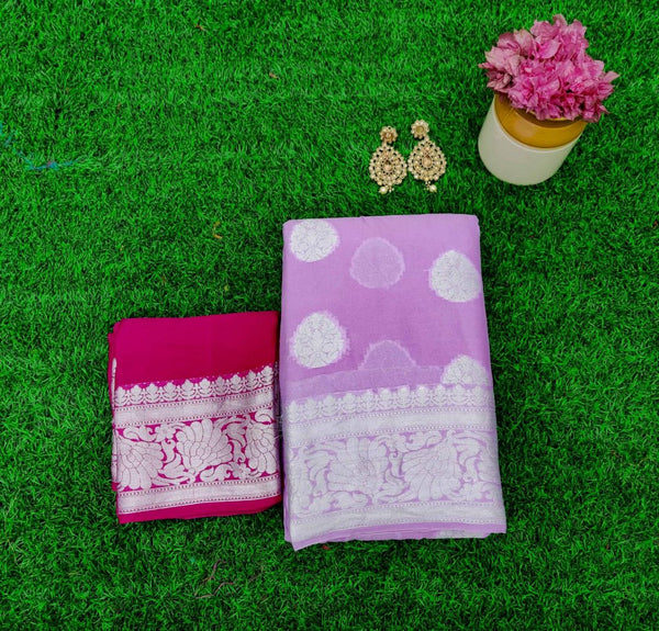 Banarasi Chiffon Saree Silver Zari Weaving-Lilac