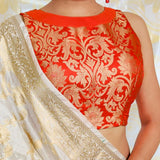 Banarasi Stitched Sleeveless Blouse-Orange